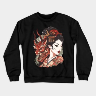 Japanese Woman Oni Dragon Crewneck Sweatshirt